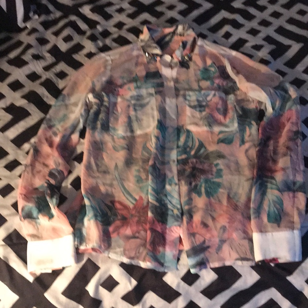 Pretty print rhinestone blouse